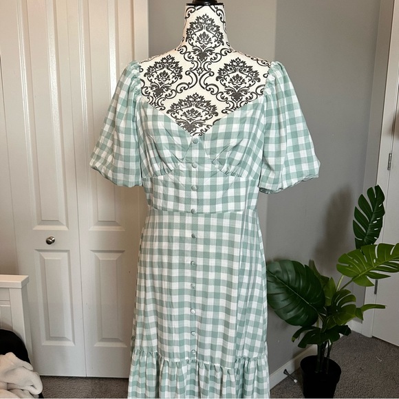 Checkered Puff Sleeve Maxi Dress - Picture 3 of 4